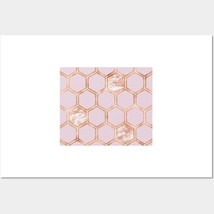 Copper blush marble hexagons Posters and Art